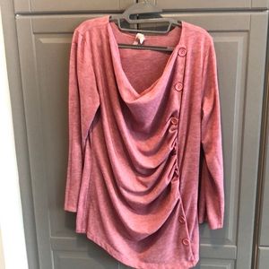 Heathered pink long sleeve with button detail